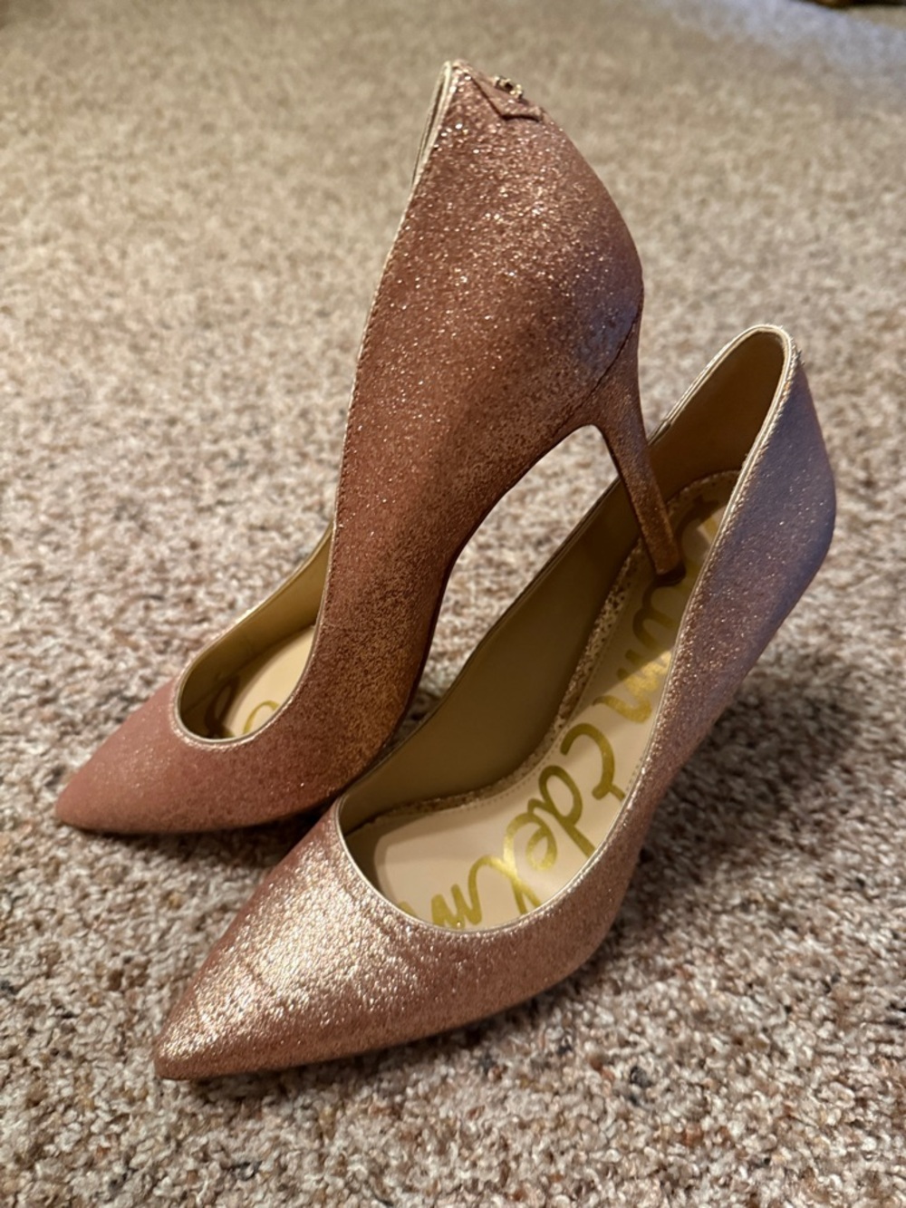 Sam Edelman Rose Gold Glitter Pointed Toe Stiletto Pumps